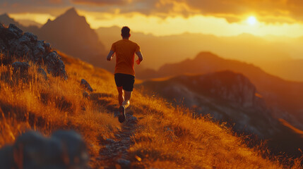 Fototapeta premium Chasing the Horizon: A Runner's Journey Through the Mountains