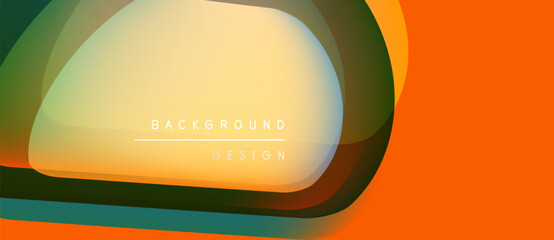 Abstract design features layered shapes, warm colors, orange, green, yellow. Modern aesthetic, suitable for backgrounds, presentations.