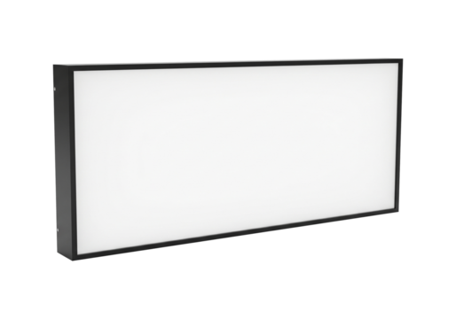 Minimalist rectangular light box with a clean black frame and glowing white surface, representing modern signage and blank display technology for mockups