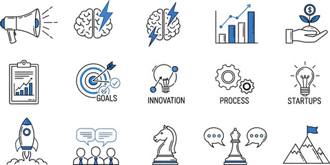 Vector Illustration of Business, Technology, and Success Icons Set. Modern Line Art for Strategy, Growth, and Innovation Concepts.