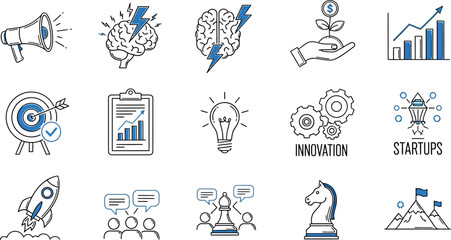 Vector Illustration of Business, Finance, Technology, and Communication Icons Set for Digital Marketing and Startup Growth.