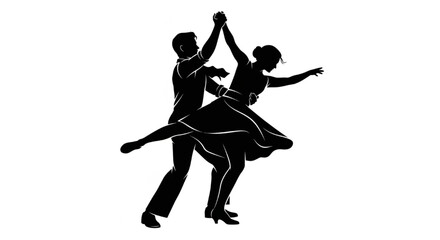 Swing Dance Couple Silhouette Vector Showing Core Moves &mdash; Open Hold, Spin, Dip, Lift

