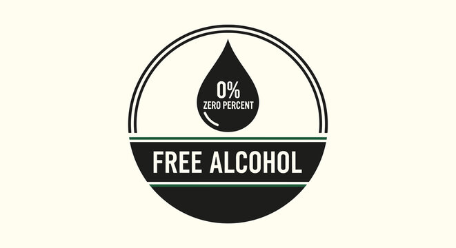 Circular Emblem for Alcohol-Free Beverages and Products Advertising a Zero Percent ABV Content for Marketing Materials Promoting Healthy Lifestyle Choices and Responsible Consumption in a Modern Desig