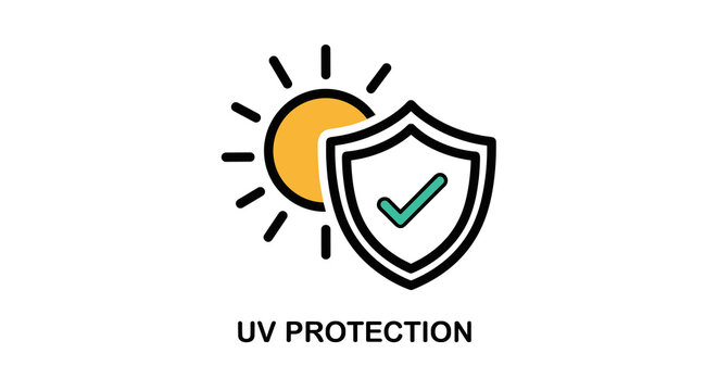 UV Protection Shield Icon Representing Safety from Sun Damage for Healthcare and Outdoor Activities: Modern Graphic Illustration for Product Marketing, Website Design, & Sunscreen Advertising Promotin