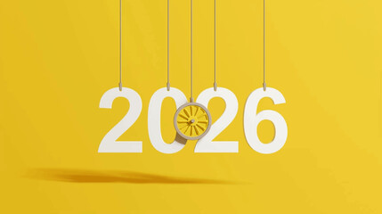 Modern minimalist graphic illustration of the year 2026 with bold white sans serif numbers