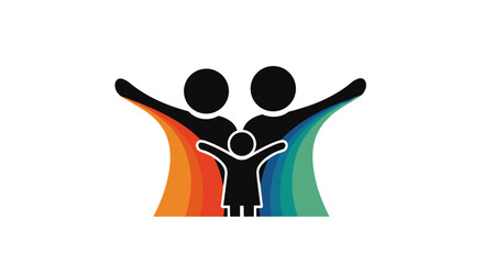 Stylized Family Celebration Graphic for Child Welfare Initiatives & Inclusive Social Programs: Modern Rainbow Silhouette Symbolizing Unity, Diversity, and Supportive Relationships for Marketing, Advoc