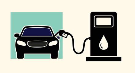 Black Car Refueling at a Modern Gas Station: Energy Industry Illustration for Transportation and Business,  Representing Rising Fuel Prices, Automotive Service, Gas Pump, Petrol, Automotive, Power, Gr