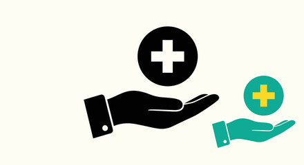 Hand Offering Medical Care Assistance and Support with Health Services Presentation, Clinic Aid, Healthcare Delivery, and Wellness Solutions - Vector Illustration Design for Website Ads, Infographics,