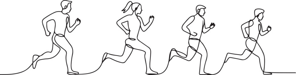 Continuous Line Art of People Running and Jogging. line icon-continuous line drawing. one line Icon drawing with white background
