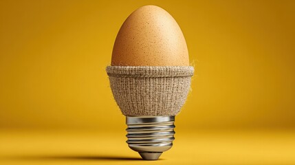Egg lightbulb on bright yellow background signifies a creative Idea concept with energy