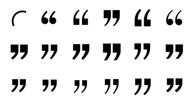 Quotation Marks Collection Displayed on a White Background for Text Highlighting and Emphasis in Communication, Graphic Design, and Editorial Use, Serving as Typography Elements for Academic, Business