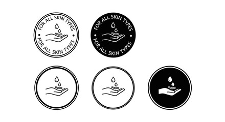 Skincare Product Badges for Promoting Gentle Hydration: Minimalist Icons for Cosmetic Packaging & Web Design, Representing Natural, Hypoallergenic, Eco-Friendly Beauty Solutions for all Skin Types (19