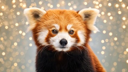 Fototapeta premium Animal skin in Christmas concept. Captivating close-up of a red panda with a dreamy bokeh background.