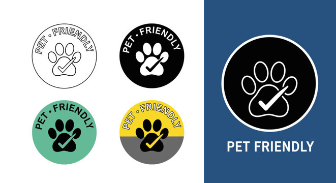 Pet Friendly Icons & Symbol Set: Promoting Animal-Accessible Locations & Services with Modern, Adaptable Graphics for Websites, Apps & Advertising (Vector Design, Dog Paw Print, Tick, Approval, Mascot