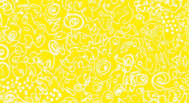 Abstract Yellow and White Doodle Pattern - Whimsical and Energetic Background