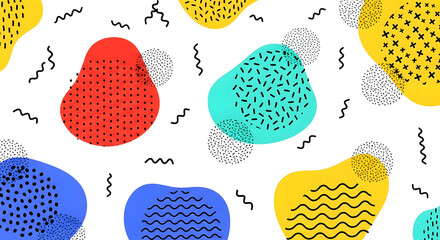 Abstract Organic Shapes Seamless Pattern with Wavy Lines and Dots