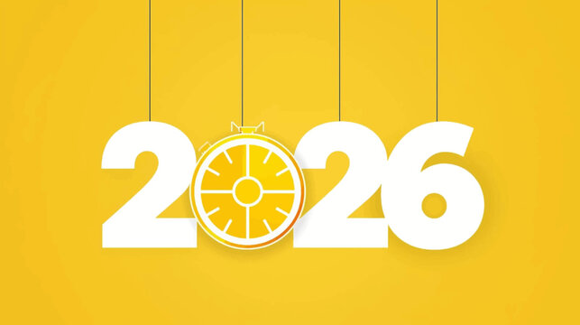 Modern minimalist graphic illustration of the year 2026 with bold thick typography