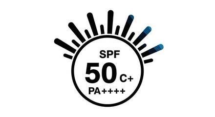 SPF 50 Sun Protection Symbol for Skincare Products Promoting UV Defense on White Background, Summer Skin Health, Shielding from Sunburn, Ideal for Advertising, Presentation, and Health Awareness, Safe