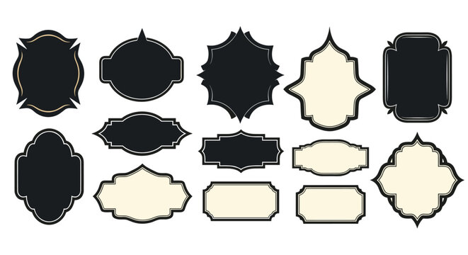 Elegant Vintage Label Frames Collection: Set of decorative frames in assorted shapes with classic borders ideal for branding and presentations, creating an elegant design for any business or personal
