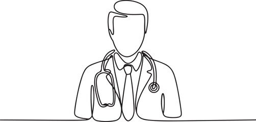 Doctor with Stethoscope Line Art. line icon-continuous line drawing. one line Icon drawing with white background