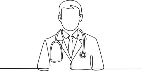 Doctor with Stethoscope Line Art. line icon-continuous line drawing. one line Icon drawing with white background