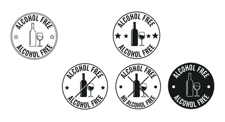 Alcohol-Free Product Labels for Beverage Industry Marketing:  Variety of Round Vector Stamps Promoting Abstinence, Sobriety, Health & Wellness, Perfect for Product Packaging, Advertising & Health Camp