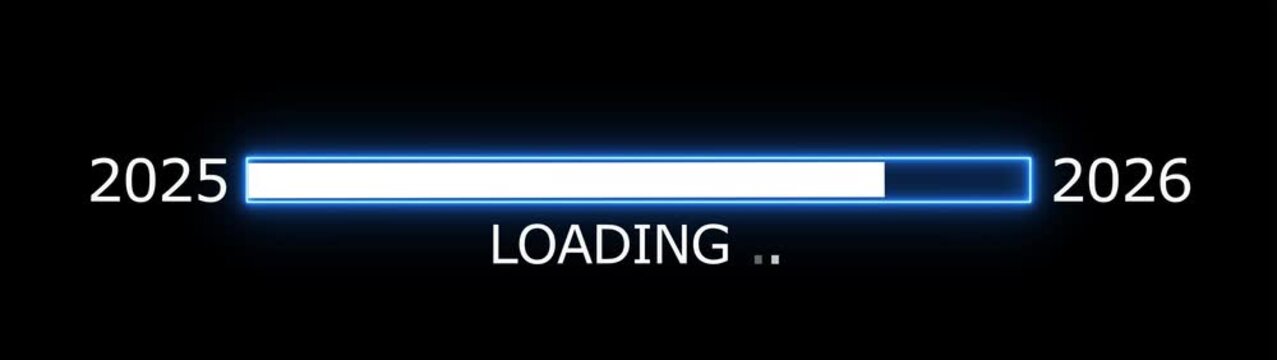 Neon loading bar progress from 2025 to 2026 yew year concept animation background.