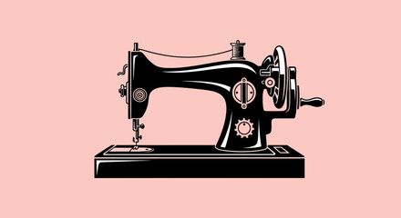 Vintage Sewing Machine Silhouette Vector Illustration