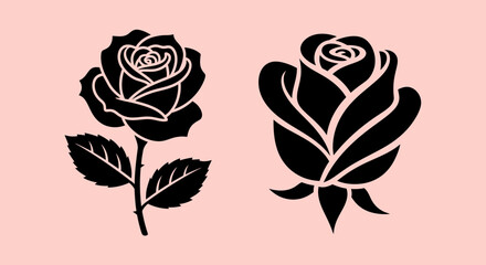 Black Rose Flower Silhouette Vector Illustration Set
