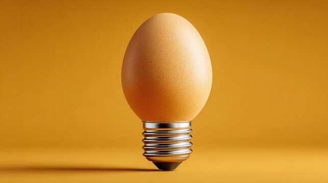 Egg lightbulb on bright yellow background signifies a creative Idea concept with energy