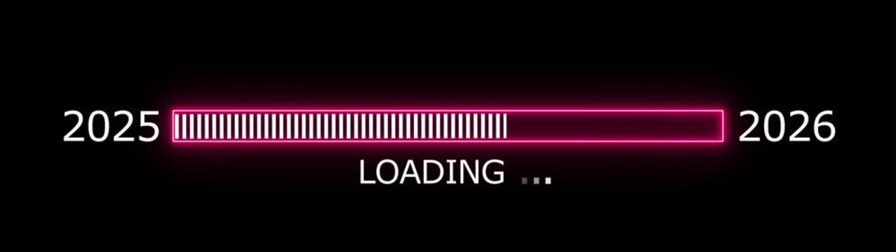 Neon loading bar progress from 2025 to 2026 yew year concept animation background.