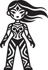 Fototapeta premium A stylized black and white illustration of a woman with tribal patterns