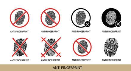 Anti Fingerprint Icons: Technology & Security Symbol Set for Modern Interfaces, Protecting Privacy & Enhancing Device Security, with No Touch & Clean Surface Representations, Ideal for User Manuals &