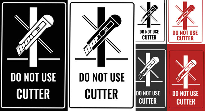 Cautionary Signage: Do Not Use Cutter Illustration in Black, White, and Red – Workplace Safety, Industrial Hazard, Warning Symbol for Manufacturing, Construction, and Maintenance Environments, Risk Pr