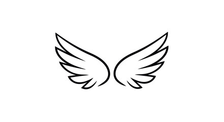 Elegant minimalist illustration of symmetrical angel wings in black and white outline style