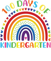 100 Days of Kindergarten Rainbow Love leopard pattern tshirt designs for teacher student boy girl gift tee shirt for party graduation summer.
