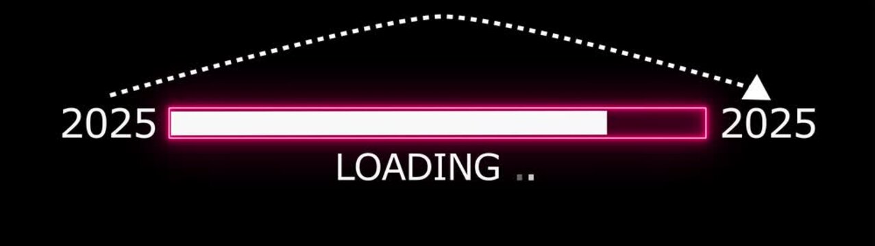 Neon loading bar progress from 2025 to 2026 yew year concept animation background.