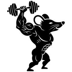 Fototapeta premium Muscular Mouse or Rat Lifting Dumbbell Overhead Vector Illustration
