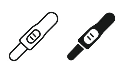 Pregnancy test icon set in outline and silhouette style, representing fertility, pregnancy check, and maternity, vector illustration.
