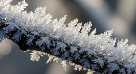 Frost-kissed Branch: Intricate ice crystals delicately adorn a tree branch, creating a captivating display of nature's winter artistry.