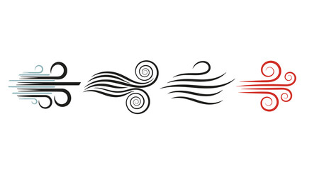 Stylized Wind Streamers Flowing: Weather Pattern Graphics for Meteorology Presentations, Environmental Science Illustrations & Climate Change Awareness Campaigns, Black Red Blue Air Currents, Abstract