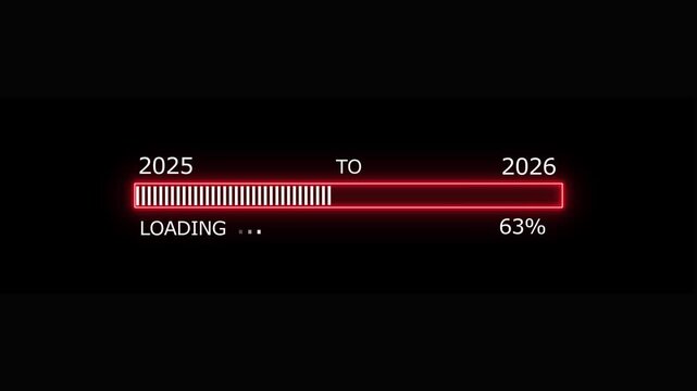 Neon loading bar progress from 2025 to 2026 yew year concept animation background.
