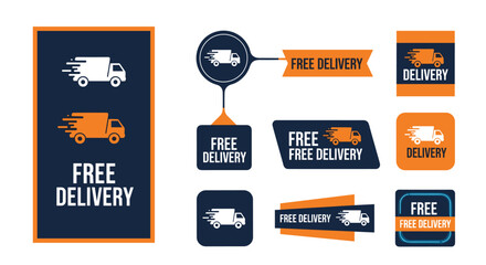 Express Delivery Service Logos:  Fast Shipping Icons for E-commerce & Retail  Marketing,  Modern Graphics for Online Business, Distribution, Logistics  Promo,  Graphic Design Elements with Vans, Couri