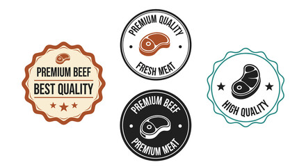 Premium Beef Badges for Butcher Shop Advertising, Promoting Quality Steaks & Meats on Menu, Labels for Restaurant Branding, Business Marketing Presentation Vector, Butcher Shop Quality Design Set, Gas