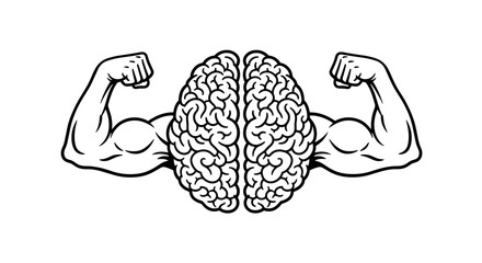 Powerful Brain Flexing Muscles Illustration: Emphasizing Mental Strength & Cognitive Abilities, Brainpower Metaphor, Creative Thinking Concept for Education, Business Presentations, Strong Minded Idea