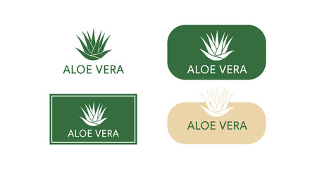 Four Aloe Vera Logos for Botanical Healthcare Branding, Modern Cosmetic Industry Identity, Medical Treatment Concepts and Natural Skincare Packaging Design on White Background, Medicinal Plant Illustr