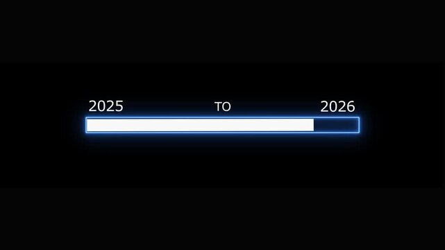 Neon loading bar progress from 2025 to 2026 yew year concept animation background.