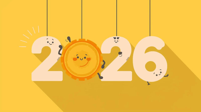 Charming cartoon numbers 2026 with happy faces and eyes perfect for festive and educational designs