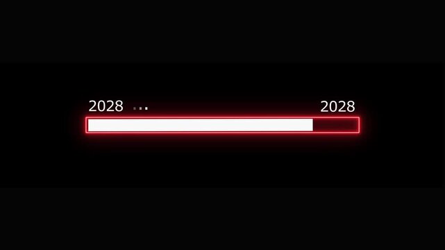 Neon loading bar progress from 2028 to 2029 yew year concept animation background.