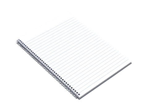 Spiral bound notebook with lined paper isolated on transparent background